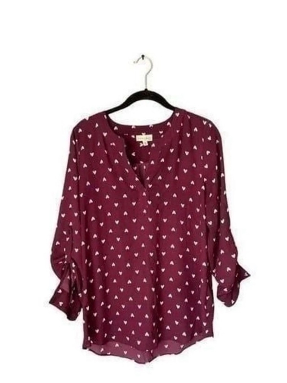 Maison Jules Burgundy Heart Print V-Neck Blouse